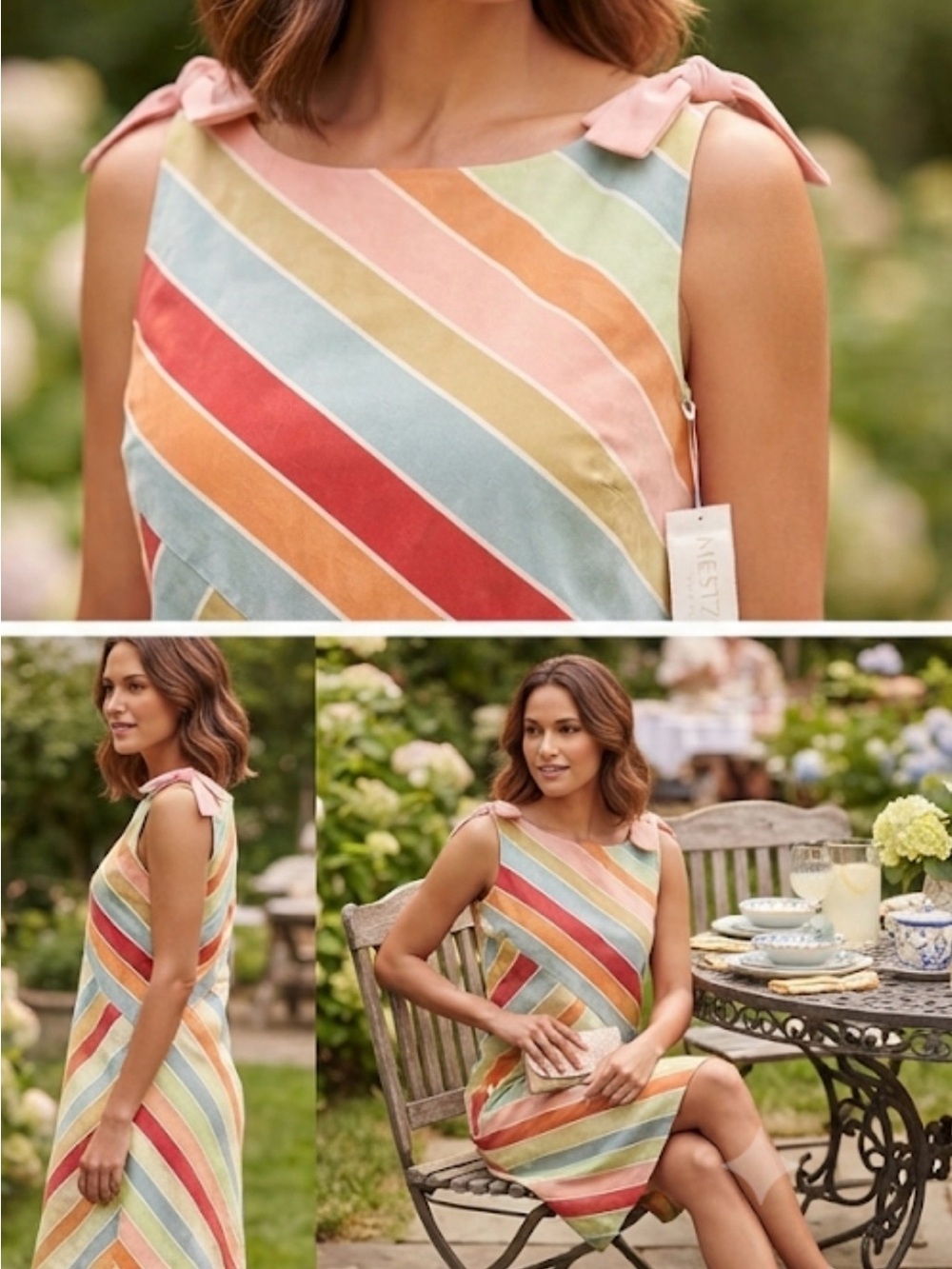 Mestiza Diagonal Stripe Bow-Strap Dress (Size M) NWT